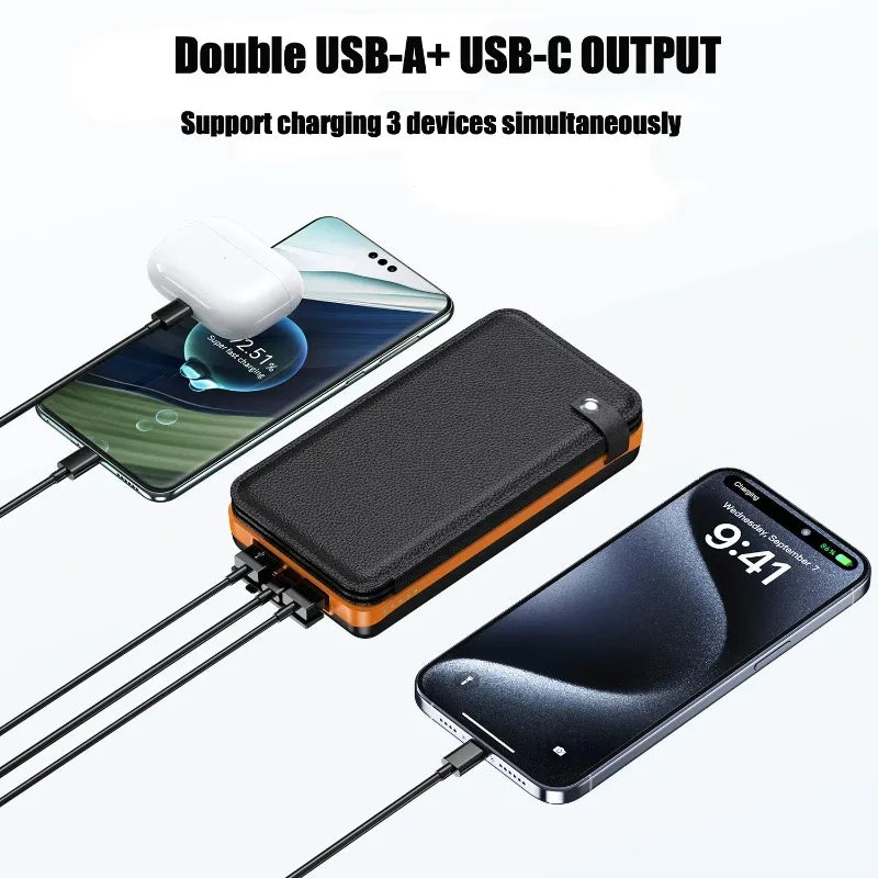 50000mAh Portable Solar Power Bank Fast Charging USB-C/USB-A for IOS Android Outdoor Large Capacity Charger