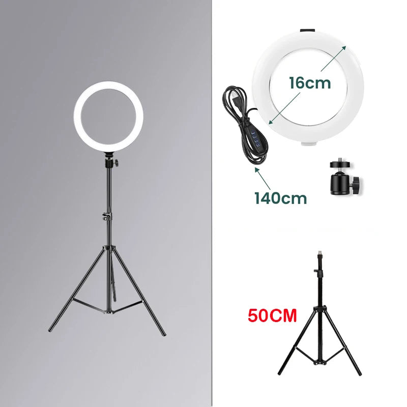 Photography RingLight LED 3 Modes Dimmable Selfie Ring Light With Tripod & Phone Stand For TikTok Video Live Makeup Fill Lamp