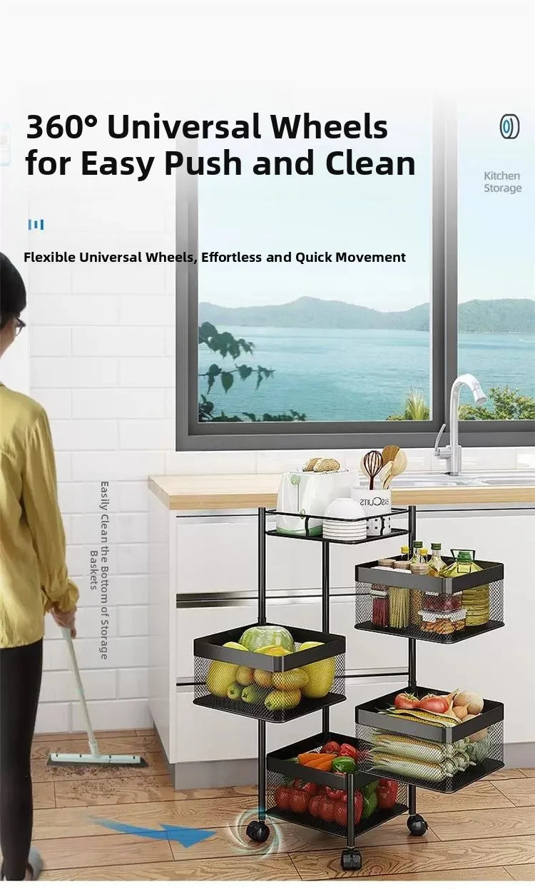 Home Use Rotating Multi-Layer Mobile Storage Ra Frie  Vegetable Fruit Storage elf Kitchen Organization No Installation
