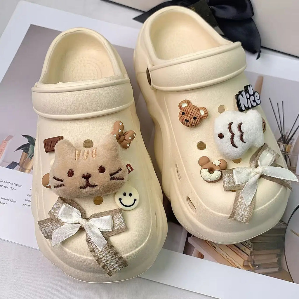 New Style Women's Clogs, Fashionable Cloud-Heel Thick-Soled Sandals for Summer, Made of Lightweight Eva Material, Comfortable Catfish-Patterned Set of Thick-Soled Sandals