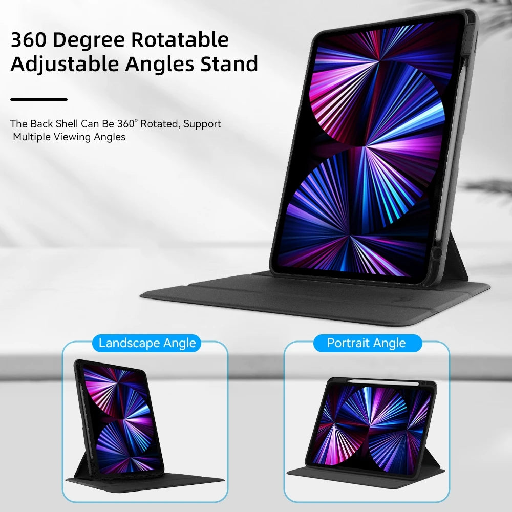 For Tablet iPad Pro 11 Case For Pro 12.9 Air 5 4 10.9 iPad 10th 7/8/9th Generation Mini 6 360° Rotatable Transparent Back Cover