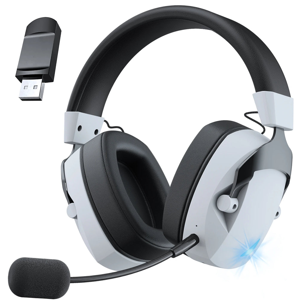 Gaming Headset with Detachable Noise Cancelling Microphone,2.4G Bluetooth-USB-3.5mm Wired Jack 3 Modes for Multi-device