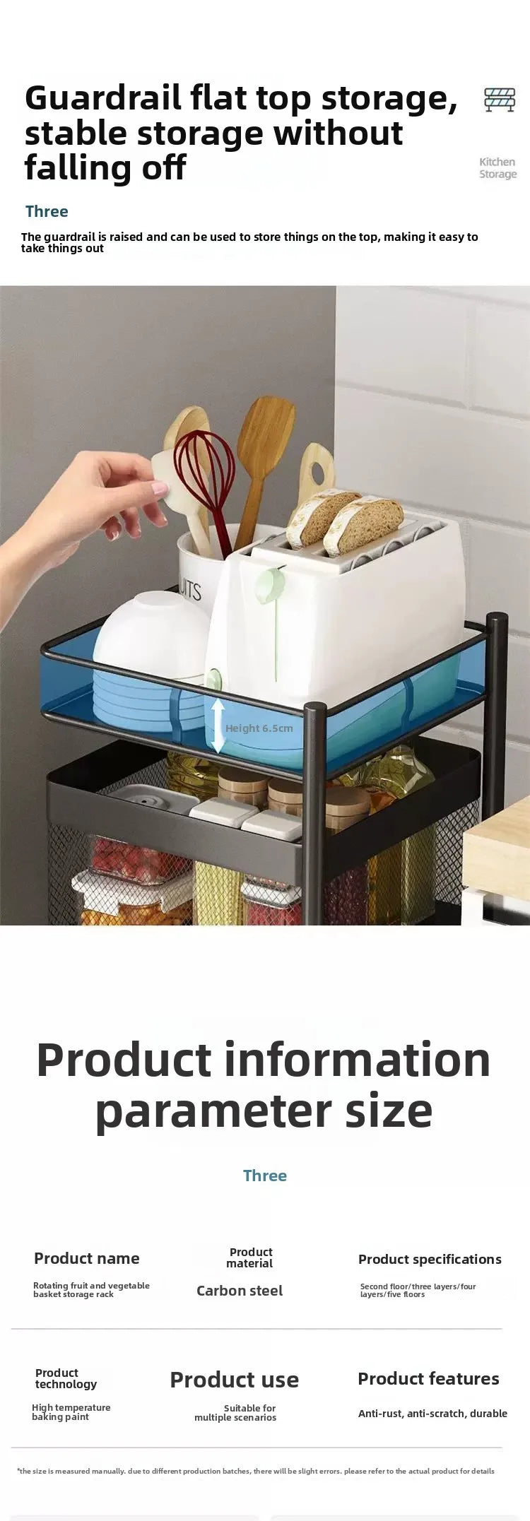 Home Use Rotating Multi-Layer Mobile Storage Ra Frie  Vegetable Fruit Storage elf Kitchen Organization No Installation