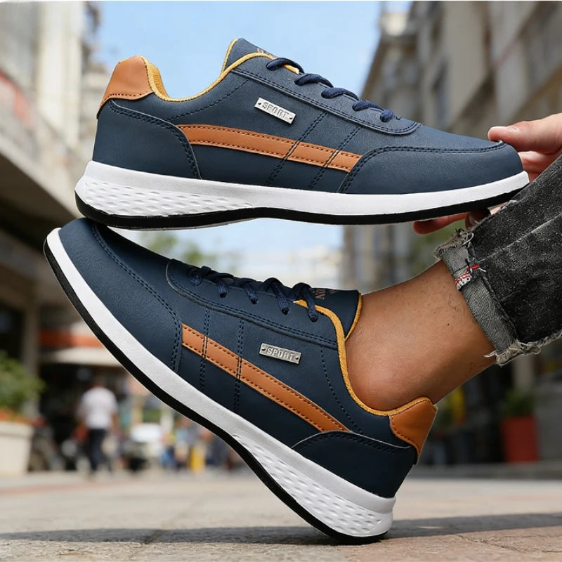 Trendy Men's Sneakers Fashion Non-slip All Black Leather Casual Shoe New Breathable Lightweight Daily Walking Trainers Men Shoes