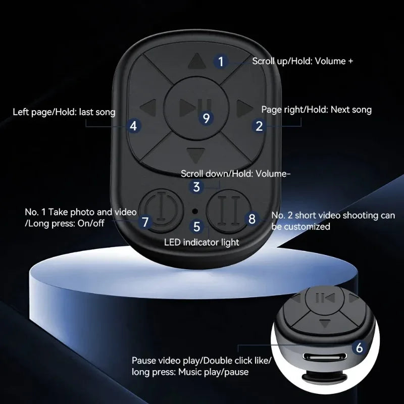 For TikTok Scrolling Ring Remote Control Bluetooth Page Turner Ring Scroller for IPhone IPad Android Camera Shutter VoiceControl
