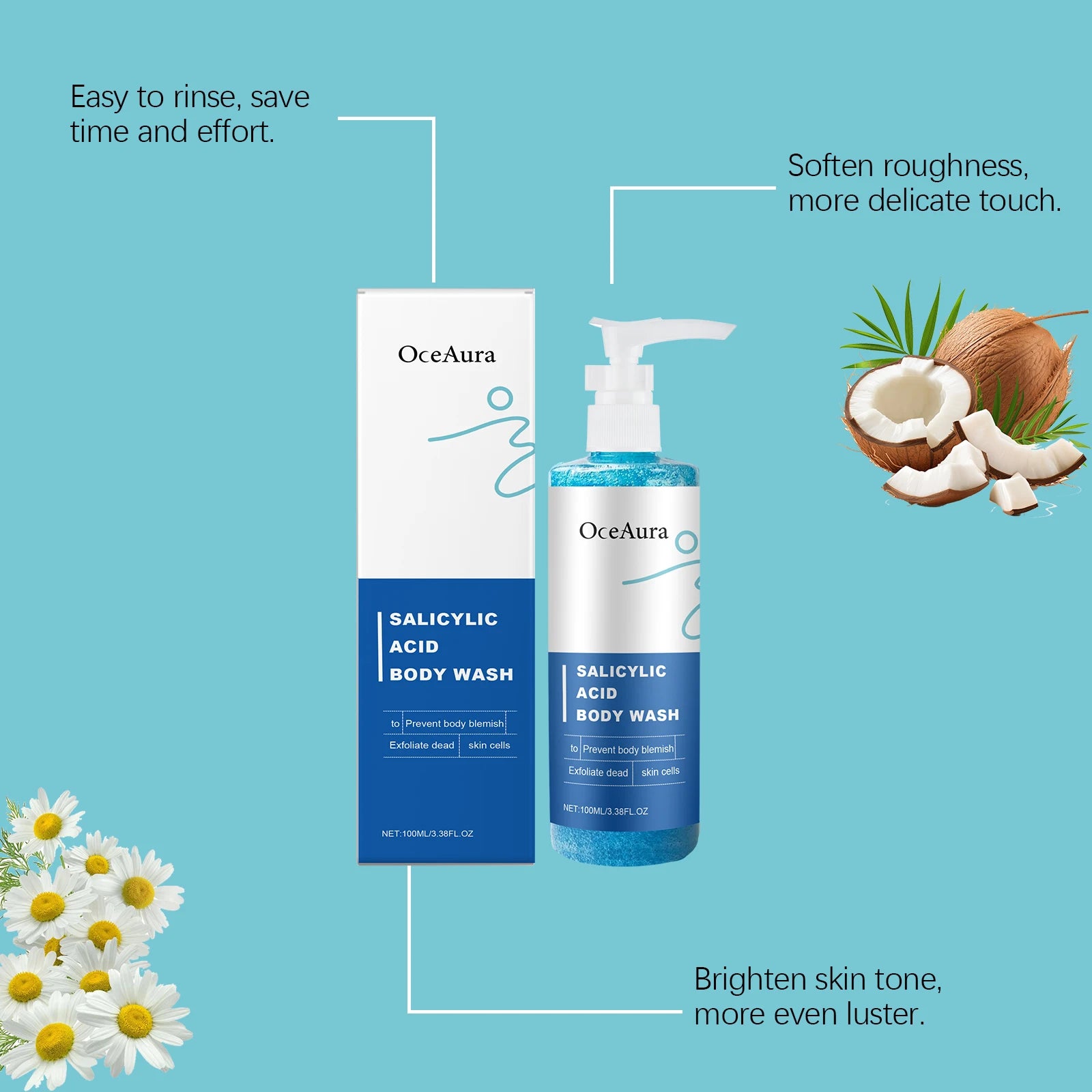 Salicylic Acid Exfoliat Shower Gel Long Moisturizing Smooth Remove Skin Dirt Gentle Foam Body Cleanse Bath Product 100ml Nourish