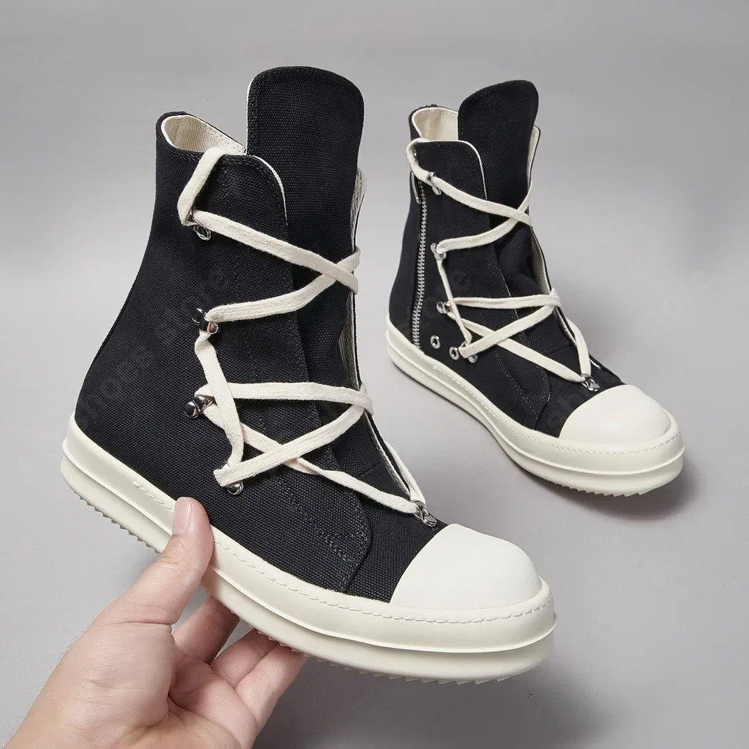 Ro Classic Designer Ro Black Canvas Boot High Top Shoe Men Casual Shoes  Luxury ZIP Women Sneaker Thick-Sole Ankle Boots