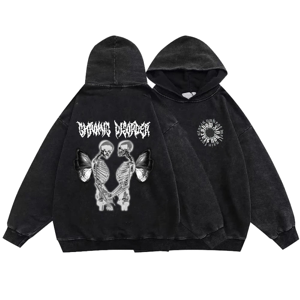 Gothic Style Hoodies Vintage Washed Letter Cross Y2K Sweatshirts Hip Hop Streetwear Long Sleeve Pullover Oversized Harajuku Tops