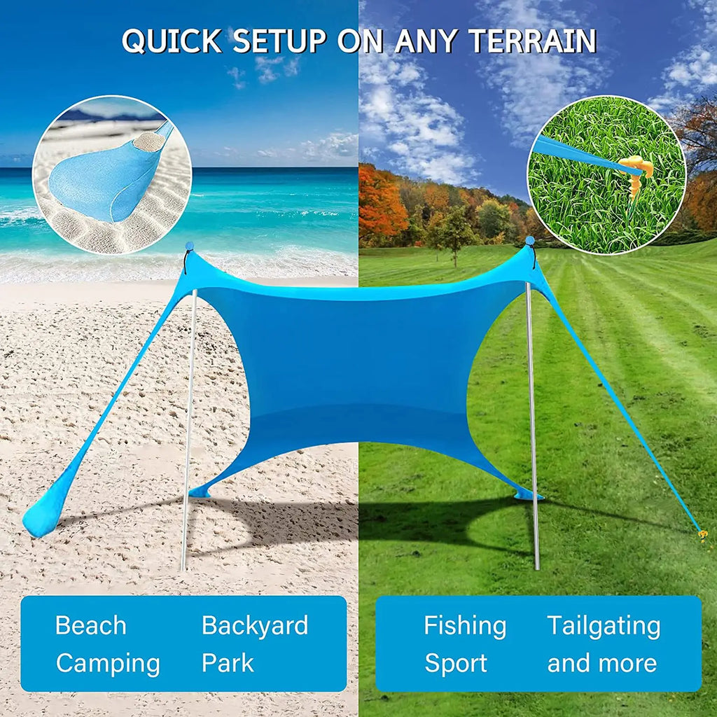 Family Ultralight Beach Awning, Sun Shade Tent with Sandbag, UPF50 + UV Portable Canopy, 2.1m * 1.6m