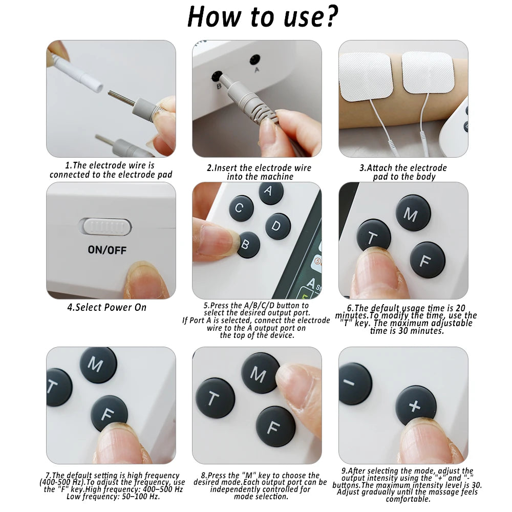 Electric Pulse Tens Massager 4 Outputs EMS Muscle Stimulator Acupuncture Body Massage Digital Therapy Slimming Electrostimulator