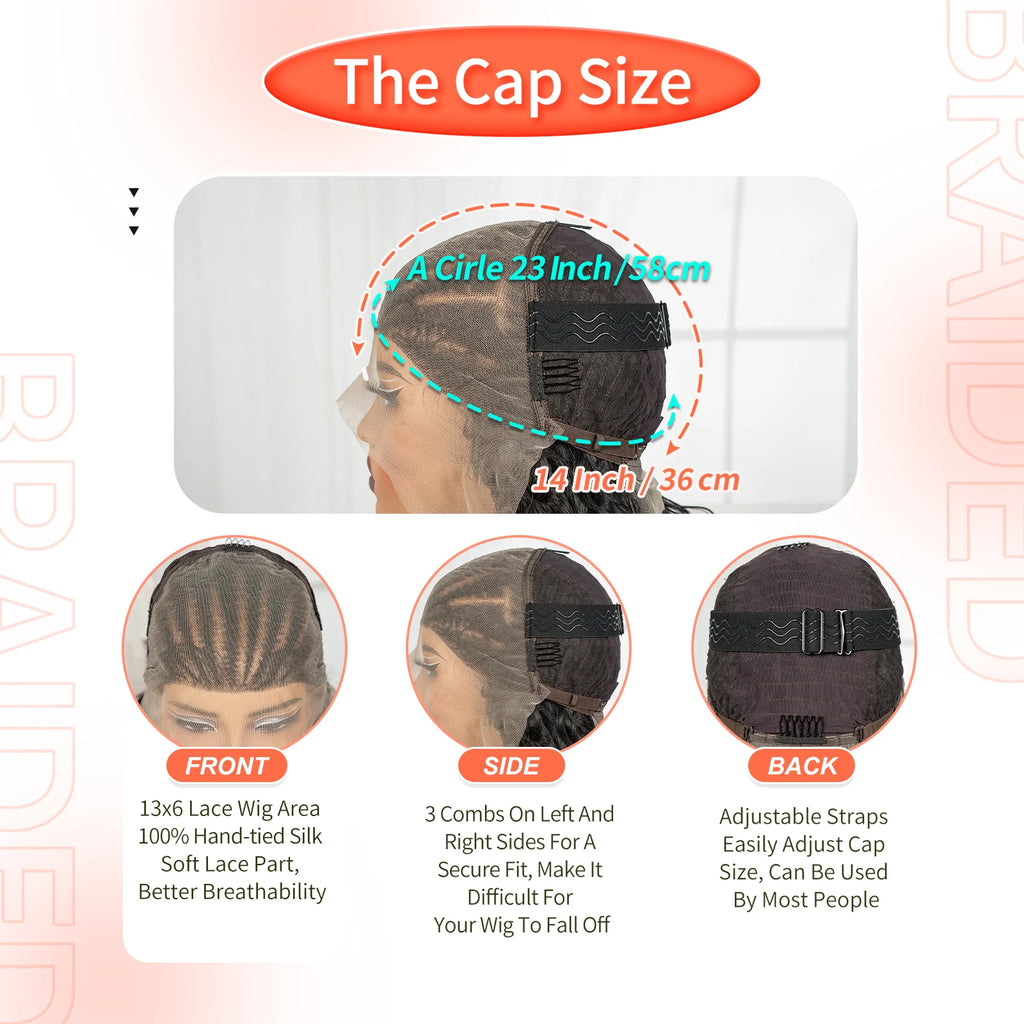 28inch 13x6 Transparent Lace Front Natural Deep Wave Hair Wigs with Cornrow Braids Synthetic Curly Brazilian Hair Wig for Women