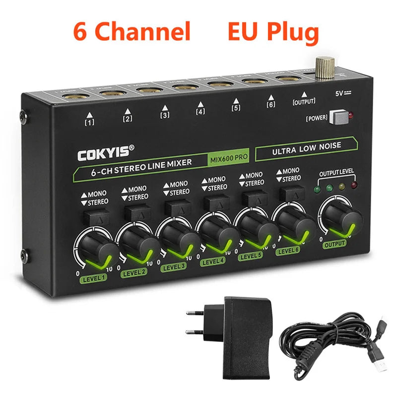 4/6/10 Channel Ultra Low Noise Stereo Line Mixer Mini Professional Sound Mixer with RGB Light DC5V Easy Operation Audios Mixer
