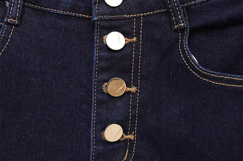 Women's Jeans Basic All-Match Slimming Denim Pants Fashion Metal Button High Waist Flared Pant High End Sense Casual Trousers