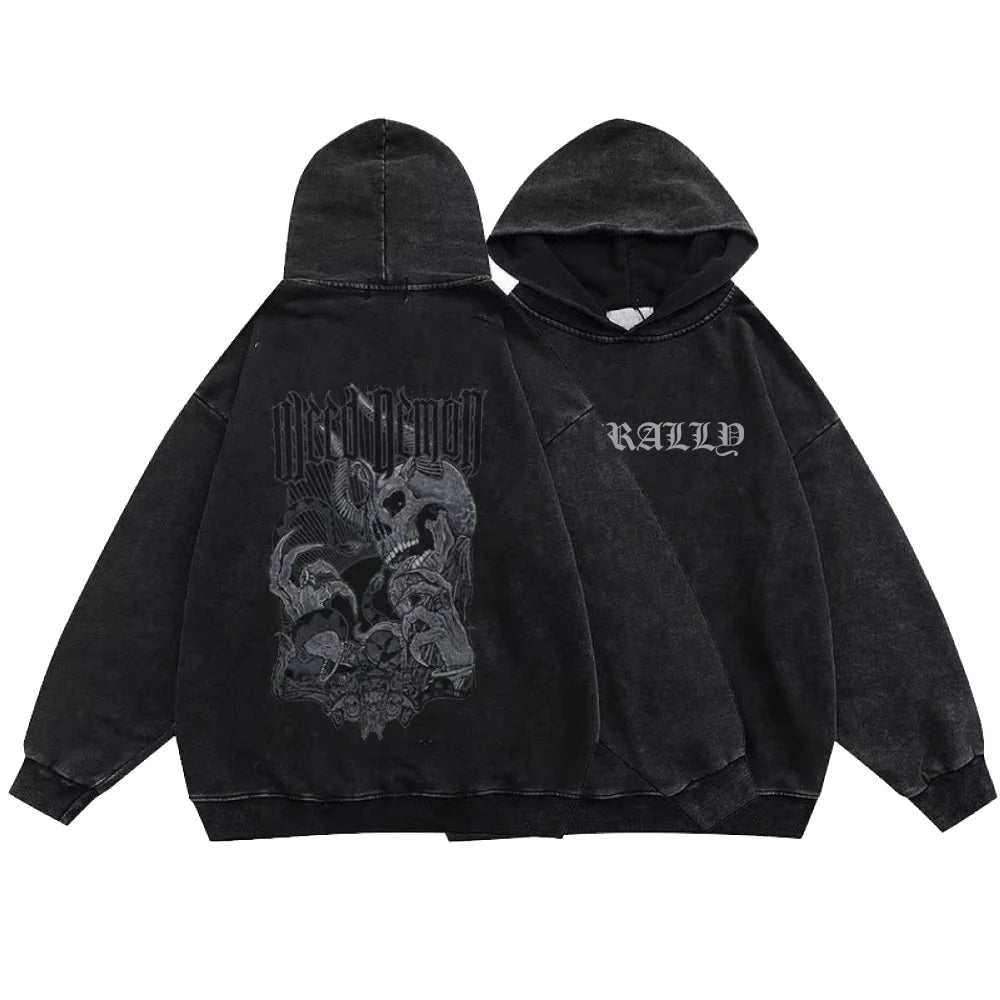 Gothic Style Hoodies Vintage Washed Letter Cross Y2K Sweatshirts Hip Hop Streetwear Long Sleeve Pullover Oversized Harajuku Tops