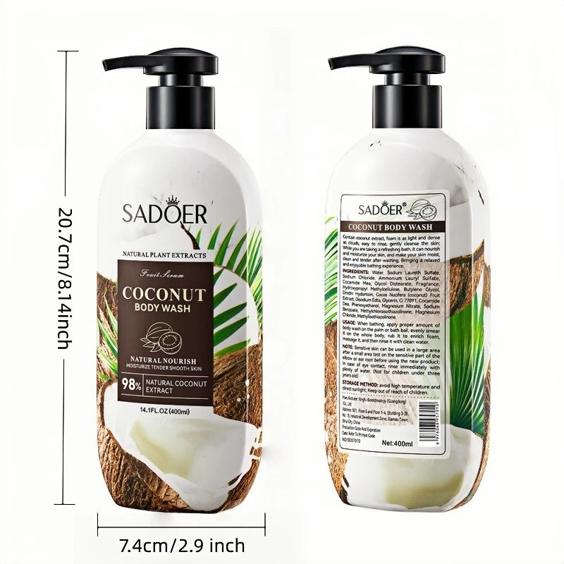 400ml of Gentle Coconut Shower Gel, Rich in Coconut Extract, Coconutamide Mea and Other Ingredients, with a Rich Coconut Scent, Long-Lasting Fragrance after Use, Light Foam Like a Cloud, Both Dense and Delicate, It Can Moistu