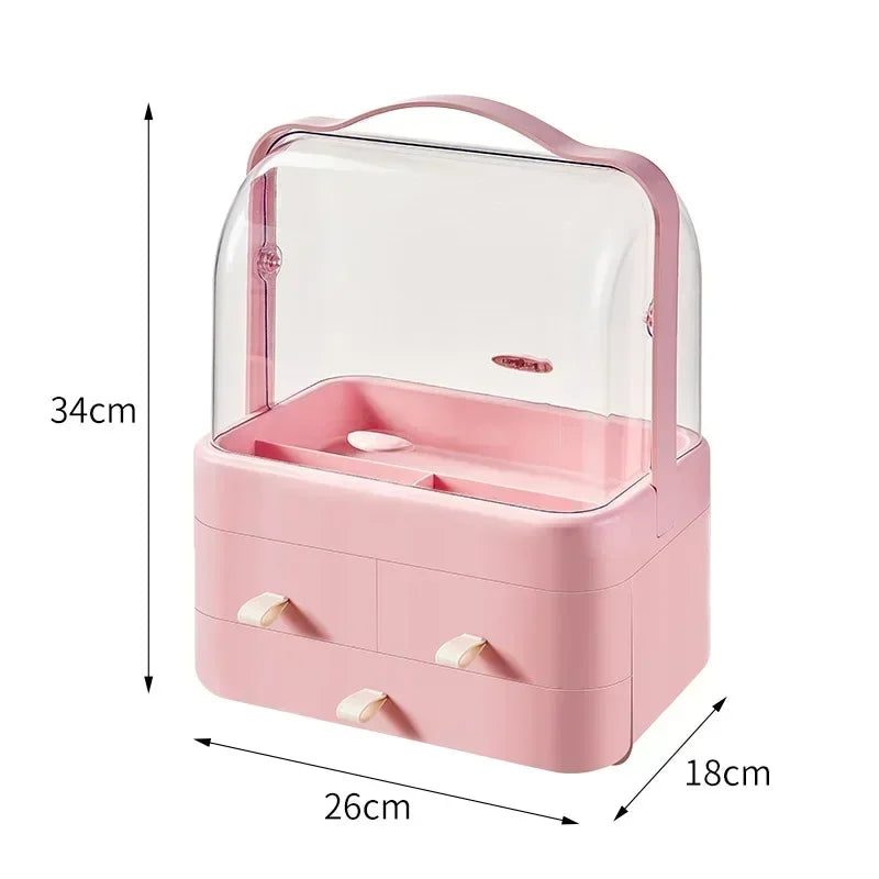 Hot Makeup Organizer Storage Box Dust-proof Desktop Drawer Jewelry Organizer Transparent Handle Skincare Storage Containers