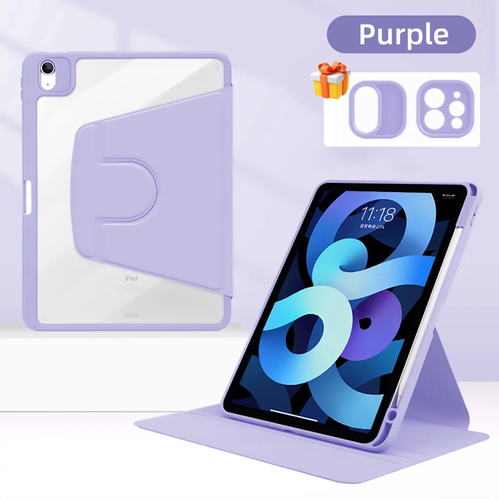 For Tablet iPad Pro 11 Case For Pro 12.9 Air 5 4 10.9 iPad 10th 7/8/9th Generation Mini 6 360° Rotatable Transparent Back Cover