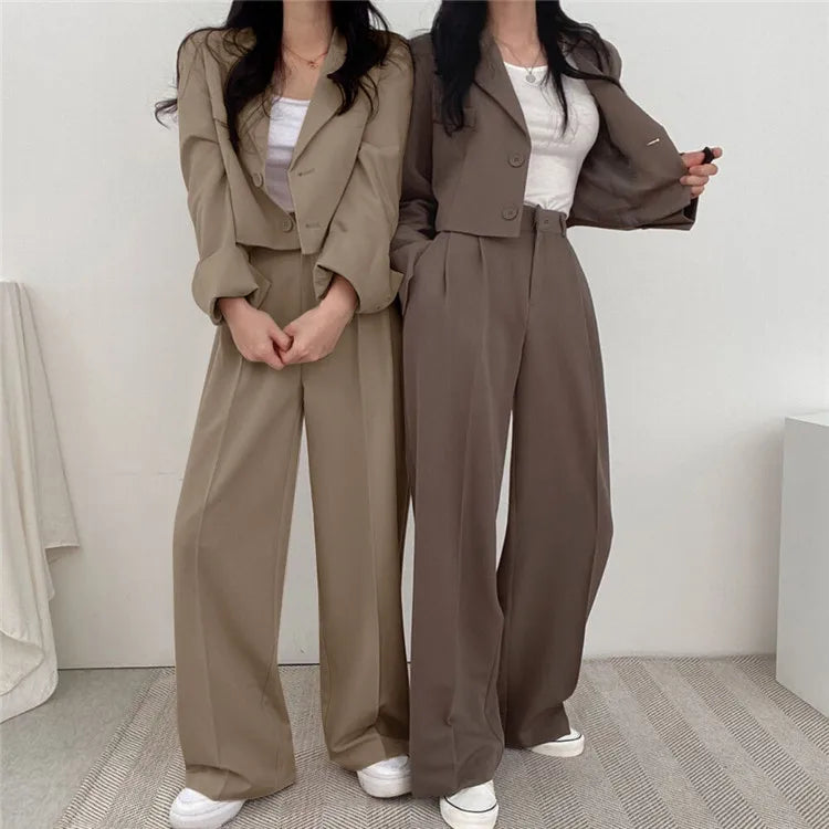 Suit Coat 2 Piece Set Women Blazer Jacket Straight Pants Ensemble Single Breasted Turn Down Collar Trousers Office Lady Outfits
