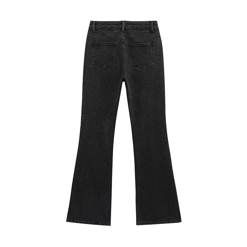 Women's Jeans Basic All-Match Slimming Denim Pants Fashion Metal Button High Waist Flared Pant High End Sense Casual Trousers