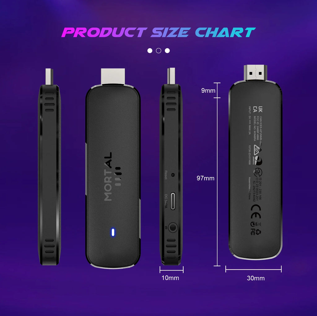 Mortal Wi-Fi 6 Streaming Stick Q8 Ultra 4K HDR Android14 AllwinnerH313 with Voice Remote Netflix Youtube Free Live TV