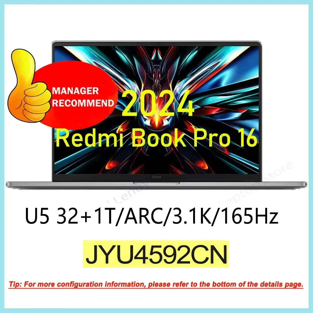 【Russia Warehouse】Xiaomi Redmi Book Pro 16 2024 Ultra5 125H/Ultra7 155H 3.1K 165Hz Screen JYU4592CN/JYU4593CN