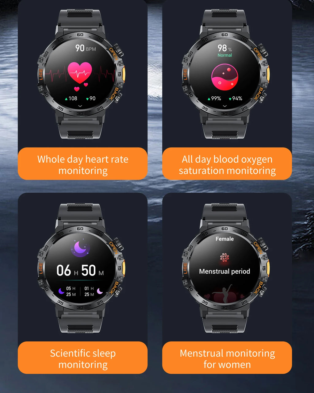 2025 Smart Watch Men 360*360 AMOLED HD Screen Waterproof Sports Fitness Watches Flashlight New Men Smartwatch For Andrio IOS