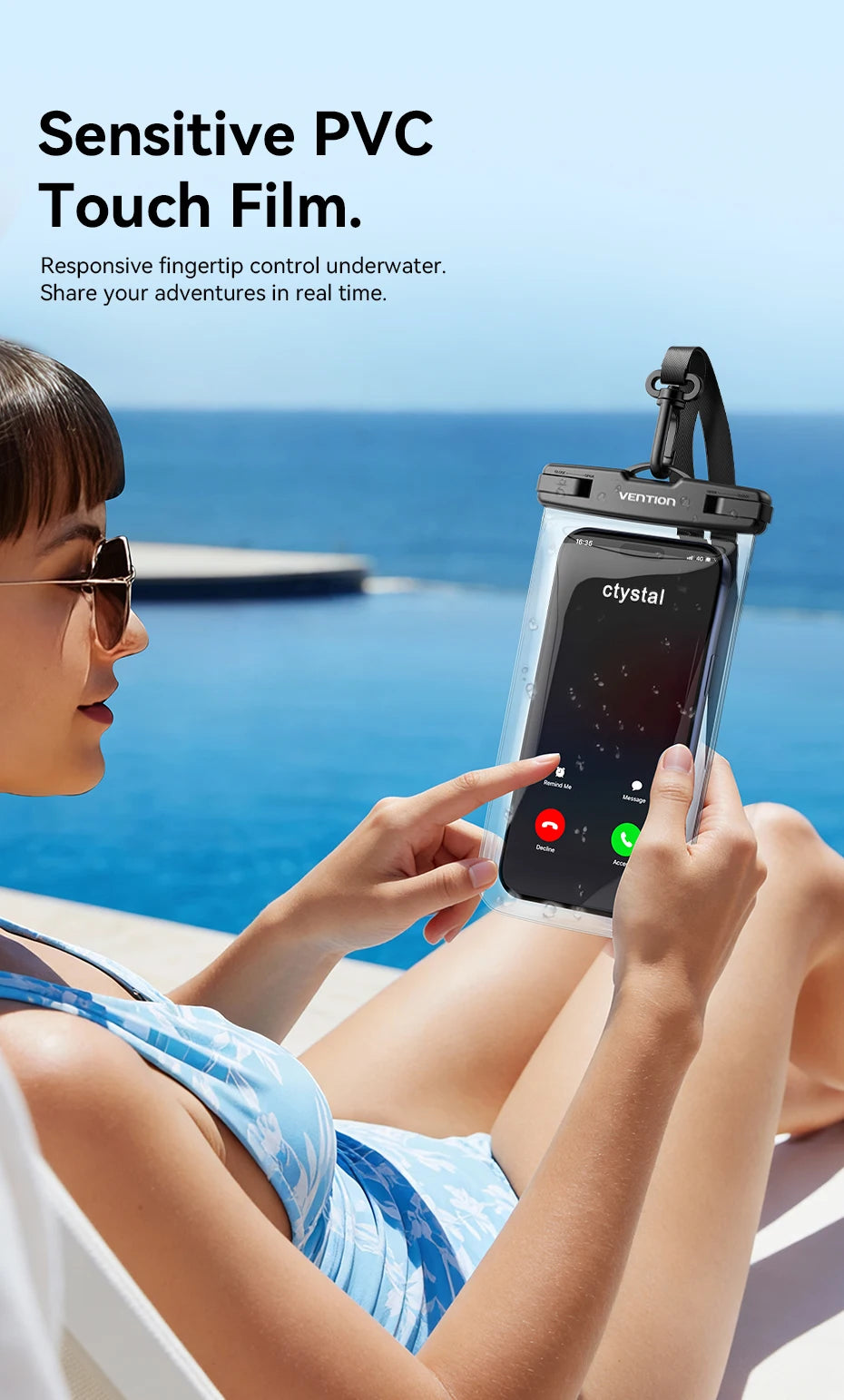 Vention Phone Pouch Bag Waterproof 7.2 inch IPX8 Phone Case Phone Protector Cover for iPhone 17 16 15 Underwater Dry Bag Skiing