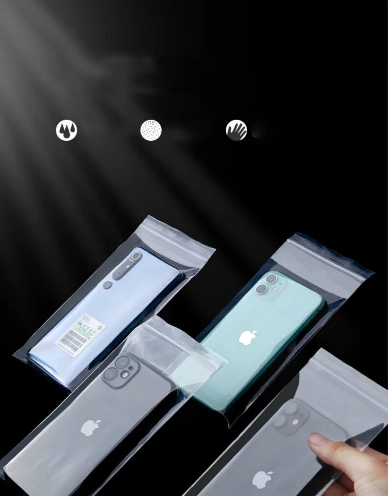 100pcs Transparent Waterproof Phone Bags Self-Sealing Dustproof Disposable Protective Bag for All Phones-Touch Screen Compatible