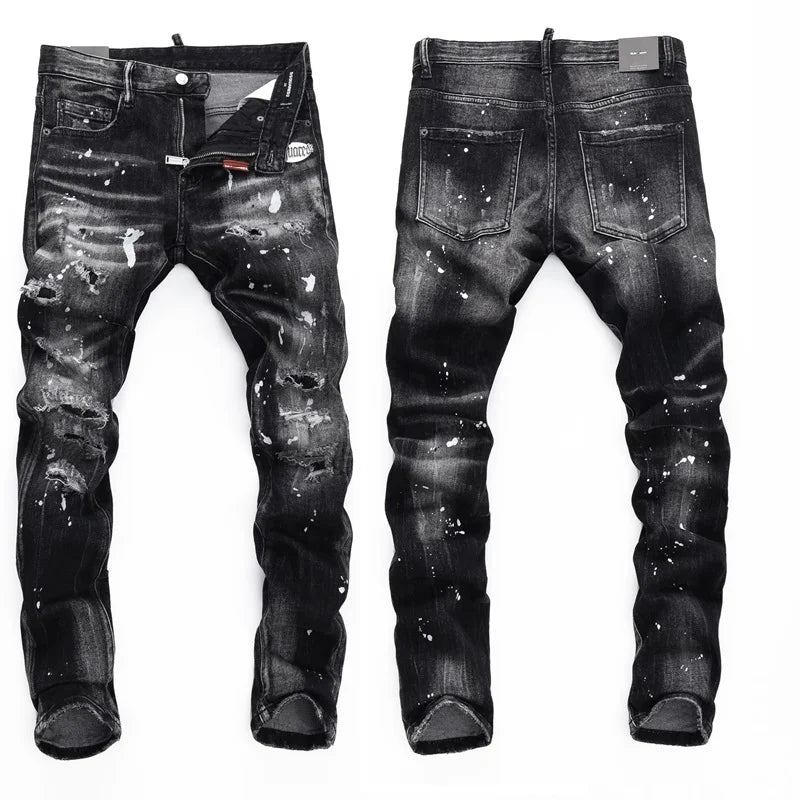 European  Fashion Brand Men Italy Jeans Pants Design Cool Top Jeans Men Slim Jeans Denim Trousers Blue Hole Pants Jeans for Men