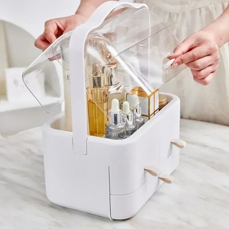 Hot Makeup Organizer Storage Box Dust-proof Desktop Drawer Jewelry Organizer Transparent Handle Skincare Storage Containers