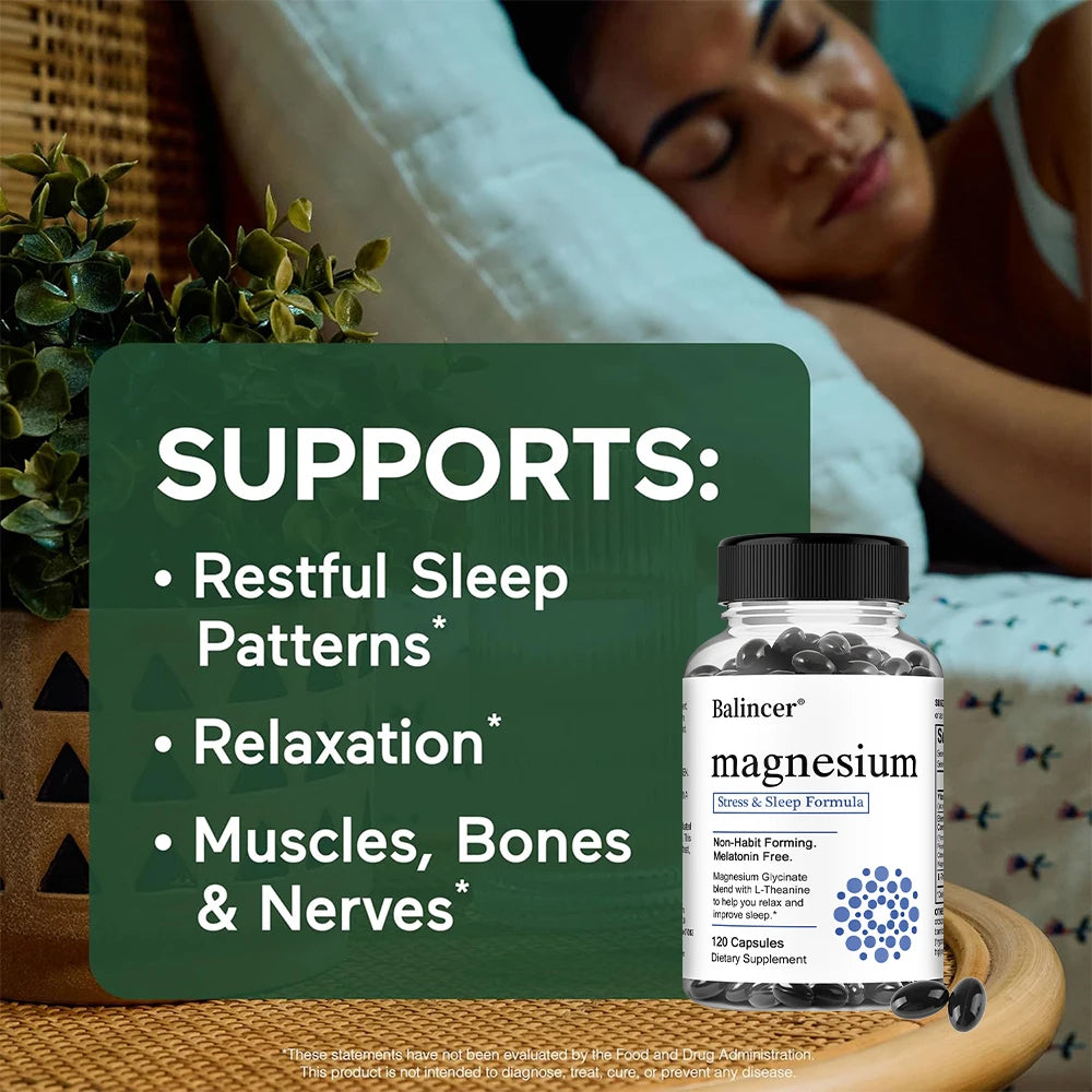 Magnesium Glycinate - Improve Cardiovascular Health, Reduce Stress, and Promote Healthy Sleep, Muscle Growth, Non-GMO