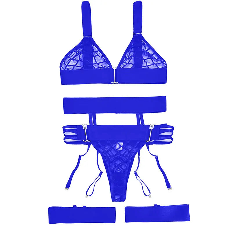 Women's Sheer Bra, Panty & Garter Lingerie Set