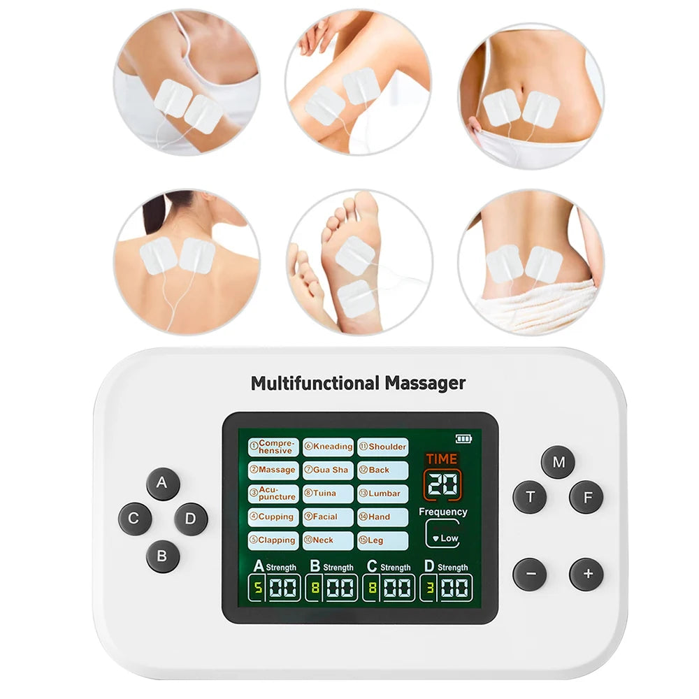 Electric Pulse Tens Massager 4 Outputs EMS Muscle Stimulator Acupuncture Body Massage Digital Therapy Slimming Electrostimulator