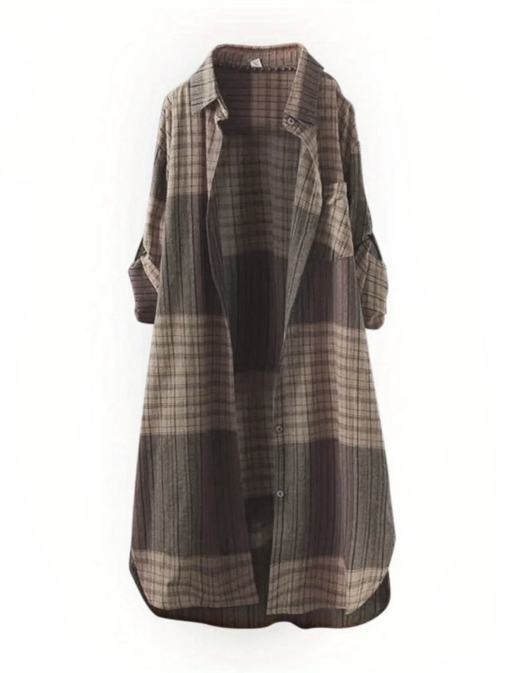 New Women's Casual Fashion blouse temperament popular Shirt Plaid Lapel Loose Button Cardigan Top Suitable For Spring And Autumn