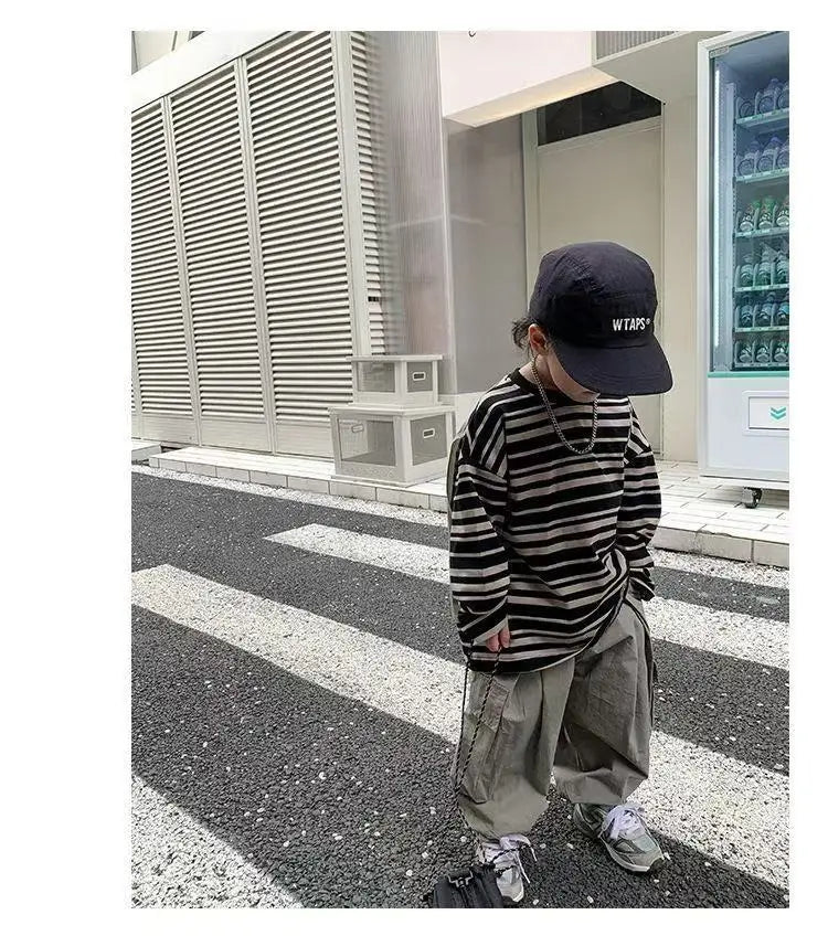 Boys Sets Sweatshirt Pants Two-piece Suits Children's Clothes Spring Autum Korean Fashion Round Neck Pullover Cargo Pants Suits