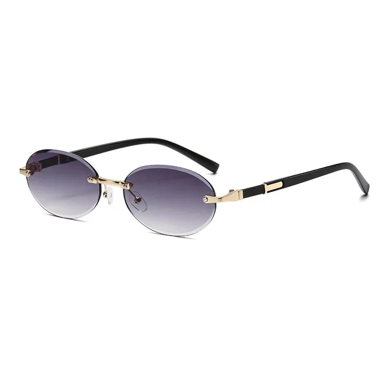 Personalized Oval Frame Sunglasses Women Men Retro Metal High-end Sun Glasses Luxuy Frameless Trimming Traveling UV400 Eyewear