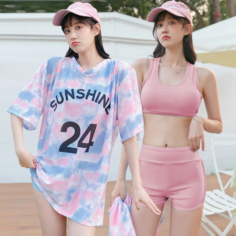 Korean Bikini Sets Women Vacation 3 Pieces Summer Popular New Fashion Beachwear Chic Slim Sexy Swimsuits High Waist Soft Ladies