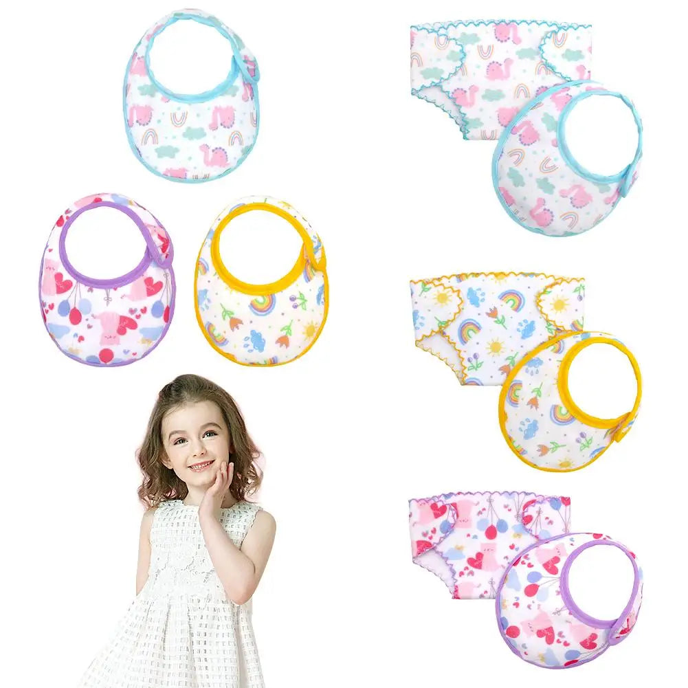 Baby Doll Diaper & Bib Set For 14-18 Inch Dolls, Adjustable Cloth Diapers And Drool Bibs For American Doll Clothes Accessories
