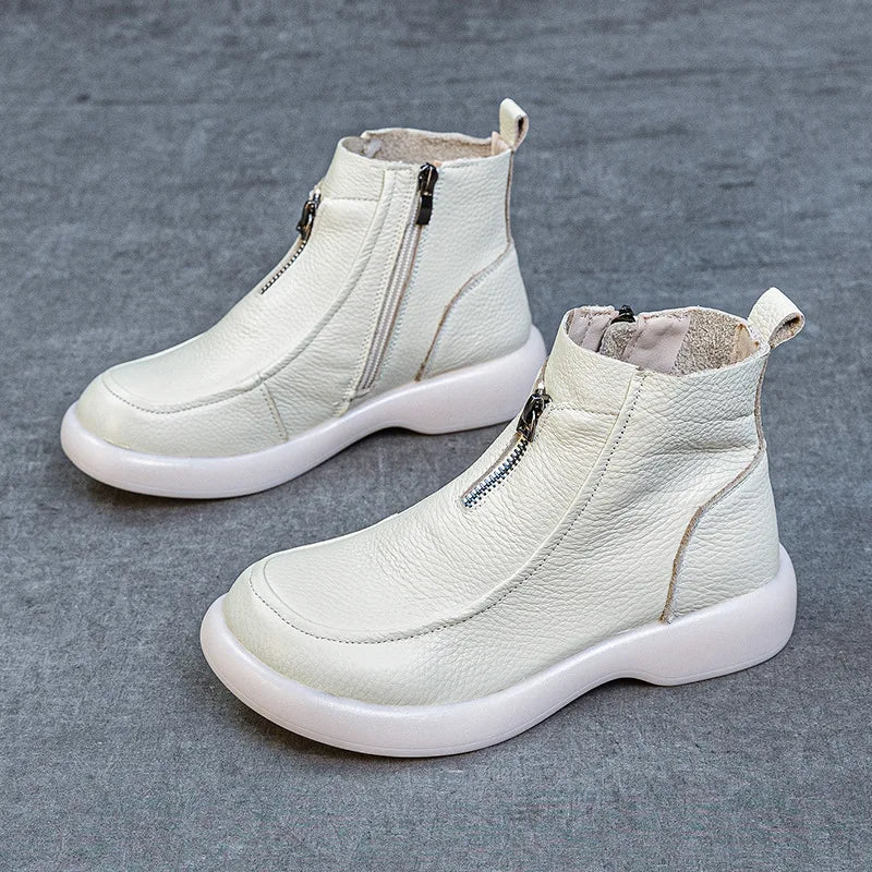 ZXRYXGS 2025 Autumn Winter Boots Women's Genuine Leather Boots Flat Heel Soft Sole Non-Slip Comfortable Short Boots Trendy Shoes