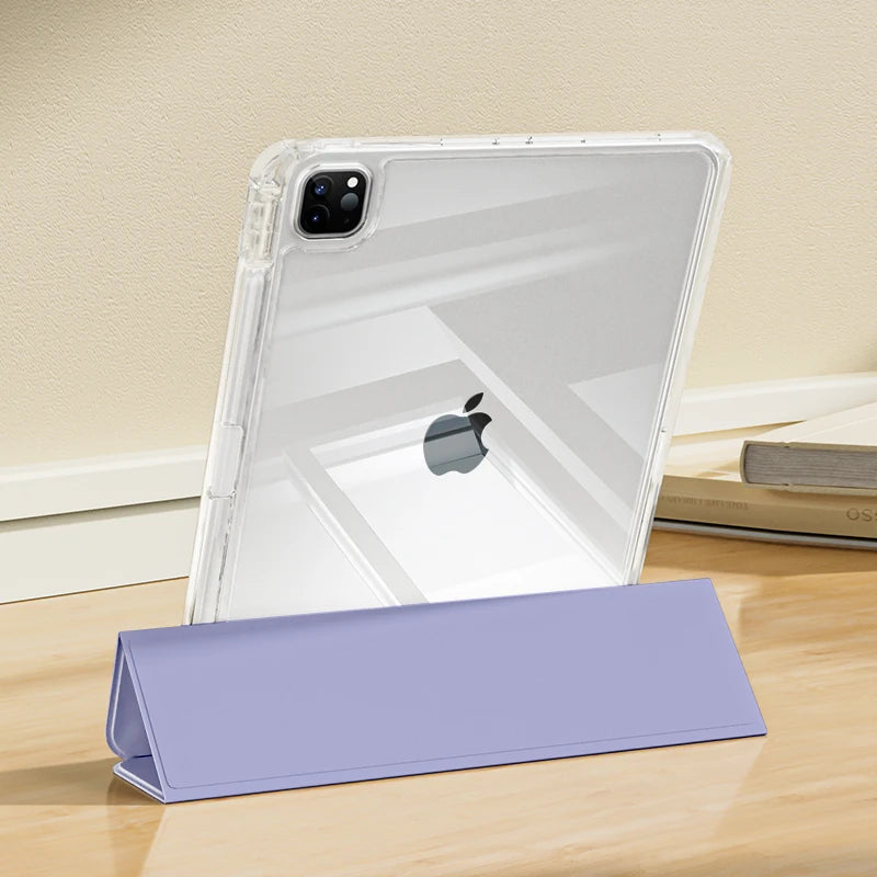 For iPad Pro 11 Case with Pen Slot Acrylic HD Transparent Hard Bottom Soft Side Detachable Cover Pro 12.9 10th 9th Air 11 2026