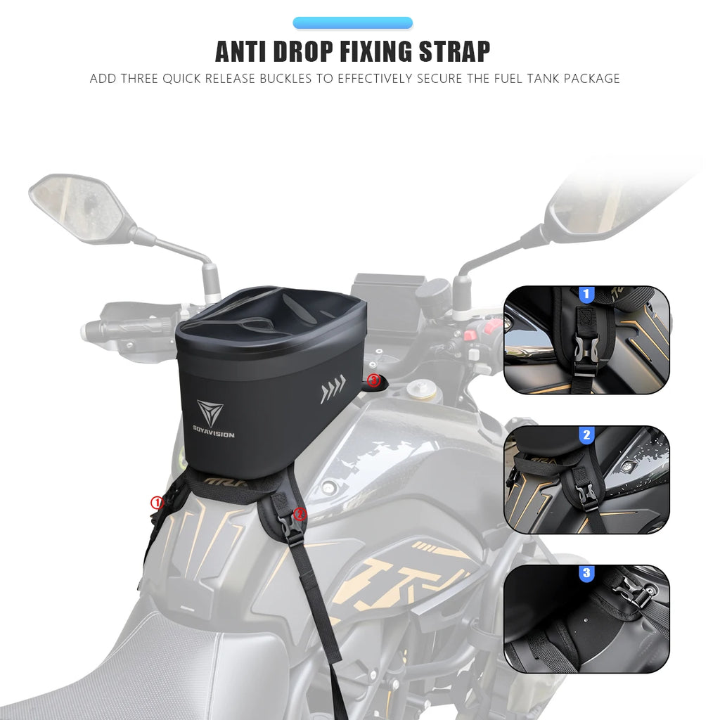 Motorcycle Tank Bag PVC Waterproof Adventure Storage Tank Bags with Straps Touch Screen Universal for Motorbike Off-road Bag