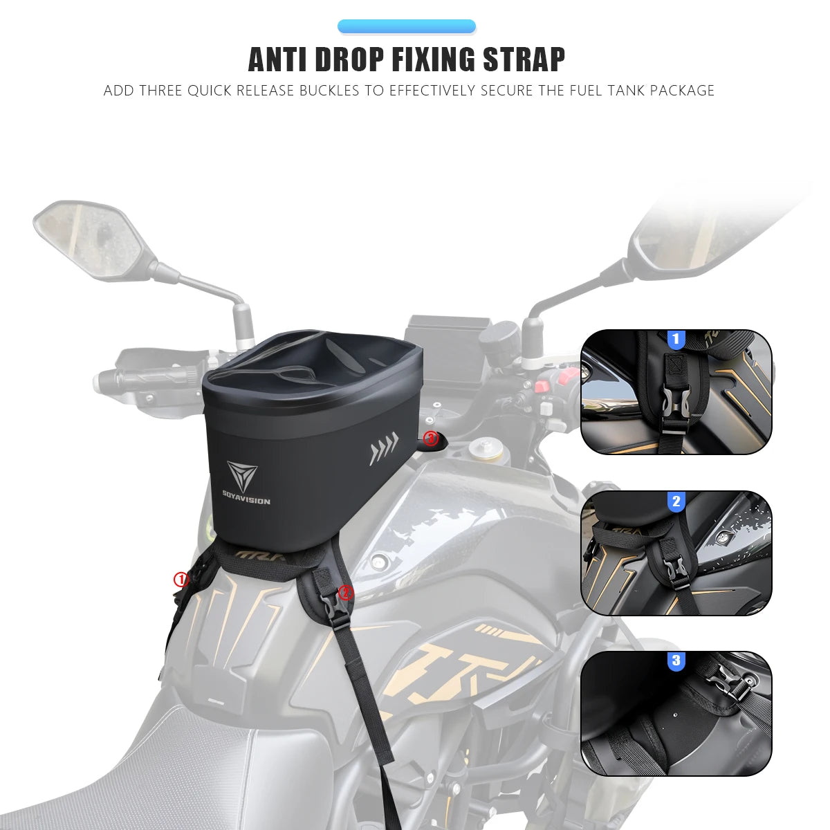 Motorcycle Tank Bag PVC Waterproof Adventure Storage Tank Bags with Straps Touch Screen Universal for Motorbike Off-road Bag