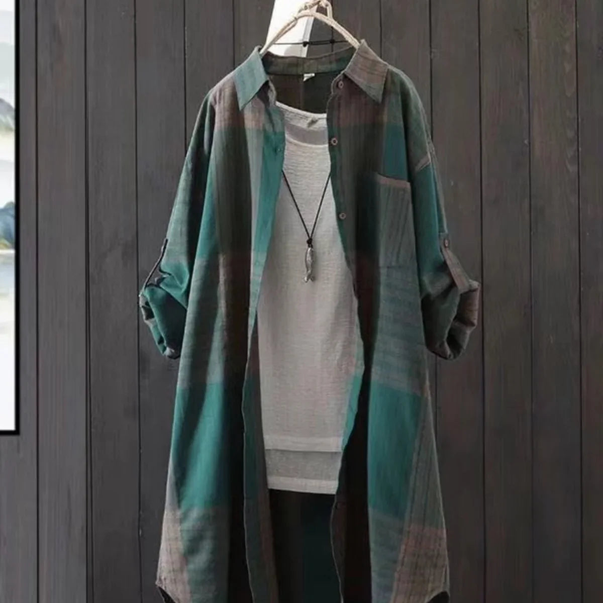 New Women's Casual Fashion blouse temperament popular Shirt Plaid Lapel Loose Button Cardigan Top Suitable For Spring And Autumn