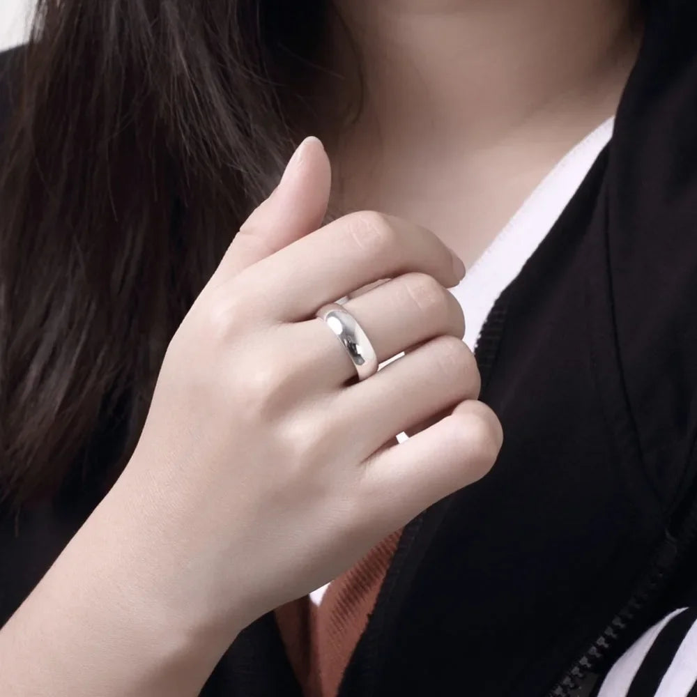 High Quality 925 Sterling Silver Ring Fashion Simple Smooth Round Ring Party Jewelry for Women Size 5 6 7 8 9 10 11