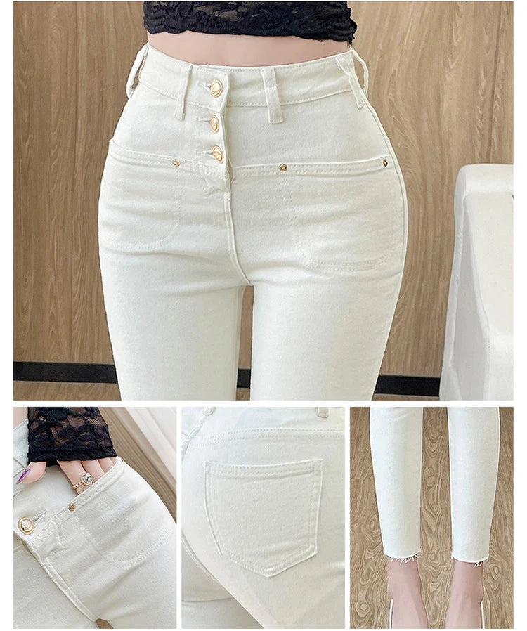New White Skinny Jeans Woman High Waist Casual Stretch Jeans Vintage Sexy Femme Ankle Length Pencil Pants Denim Jeans