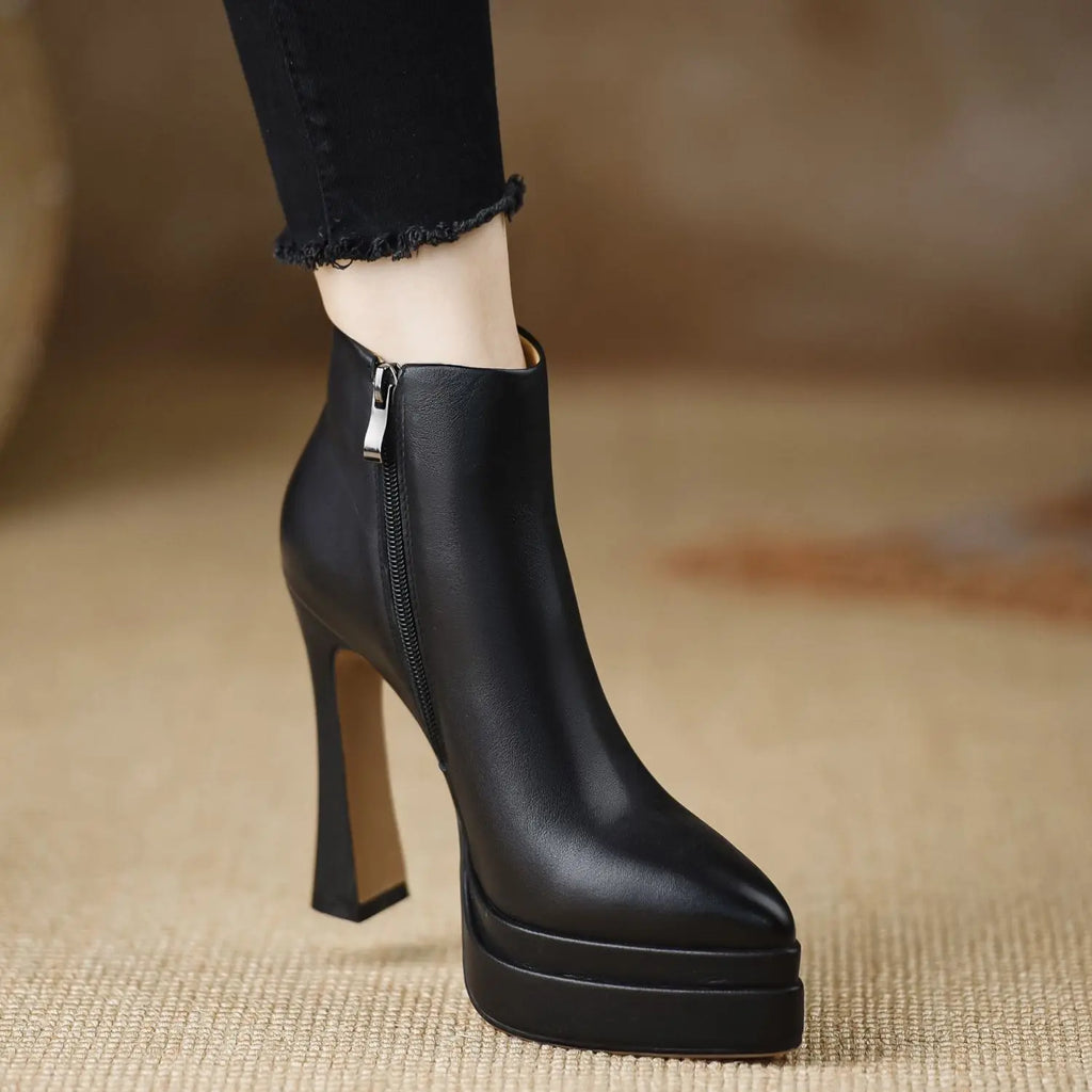 2026 New Ultra-high Heel Stretch Boots for Women Autumn Winter New Style Pointed-toe Thick-soled Waterproof Platform Ankle Boots