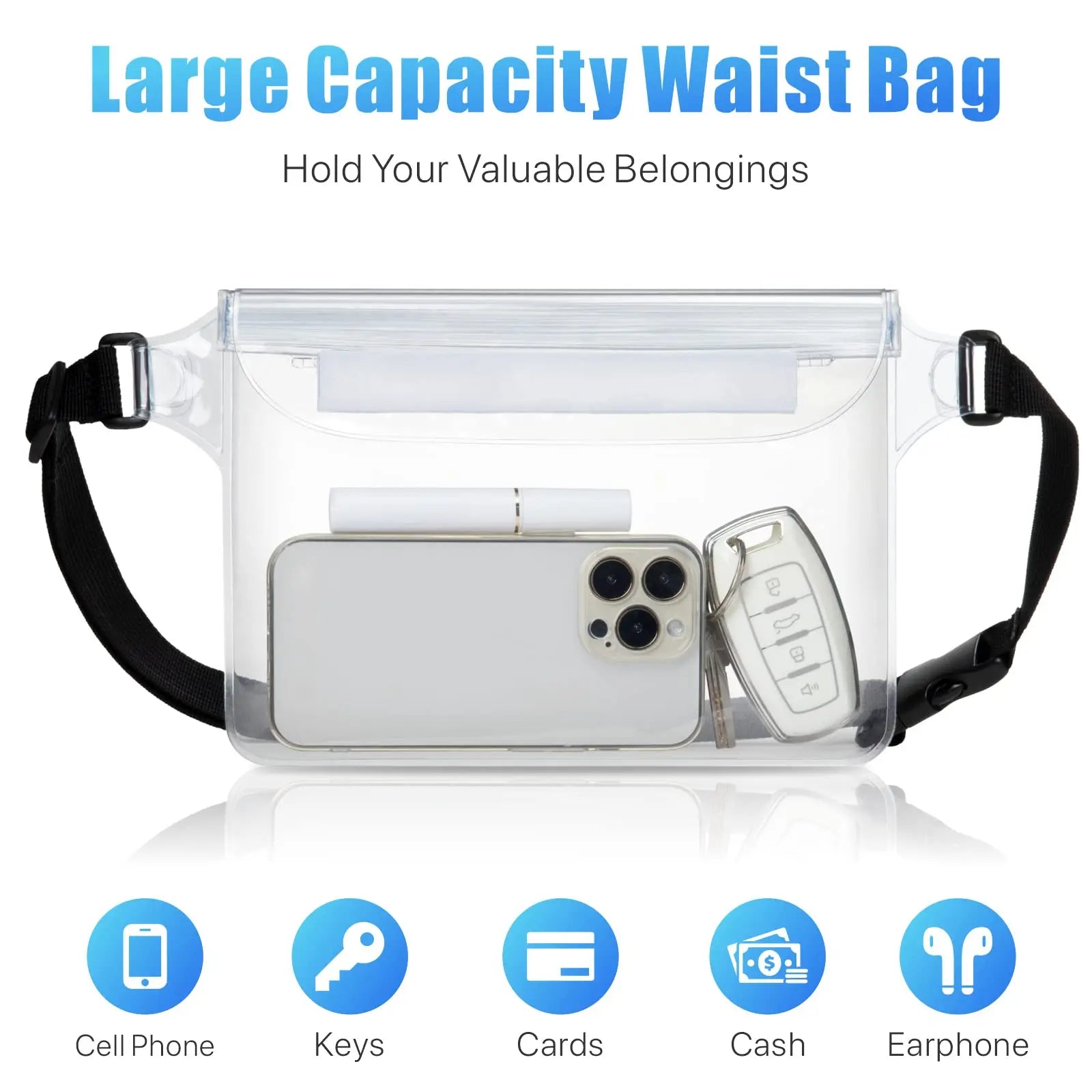 Waterproof Phone Pouch with Adjustable Waist Strap Dry Bag Keep Phone Valuables Safe for Beach Swimming Kayaking Boating Fishing