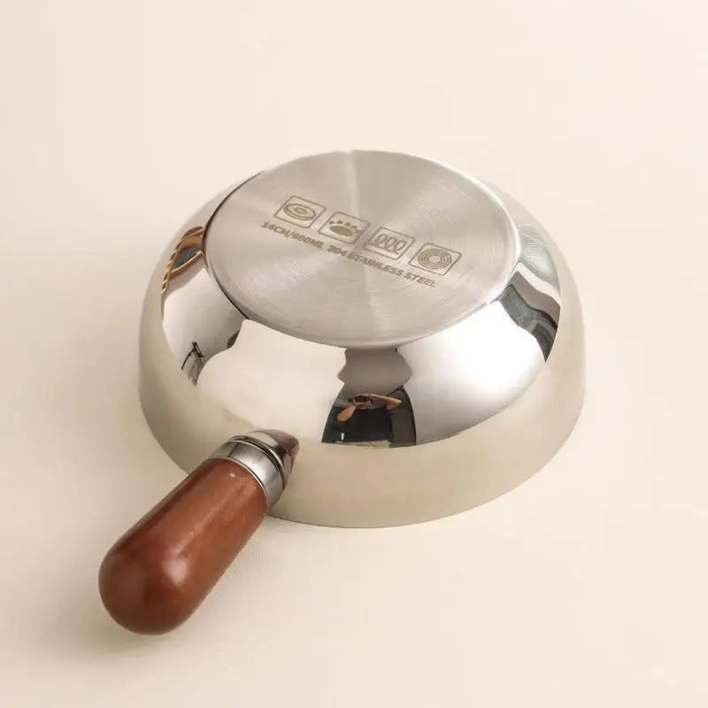 Stainless Steel Instant Noodle Pot, Small Pot For One Person, High-value Appearance, Peach Wood Snack Pot, Small Cooking Pot