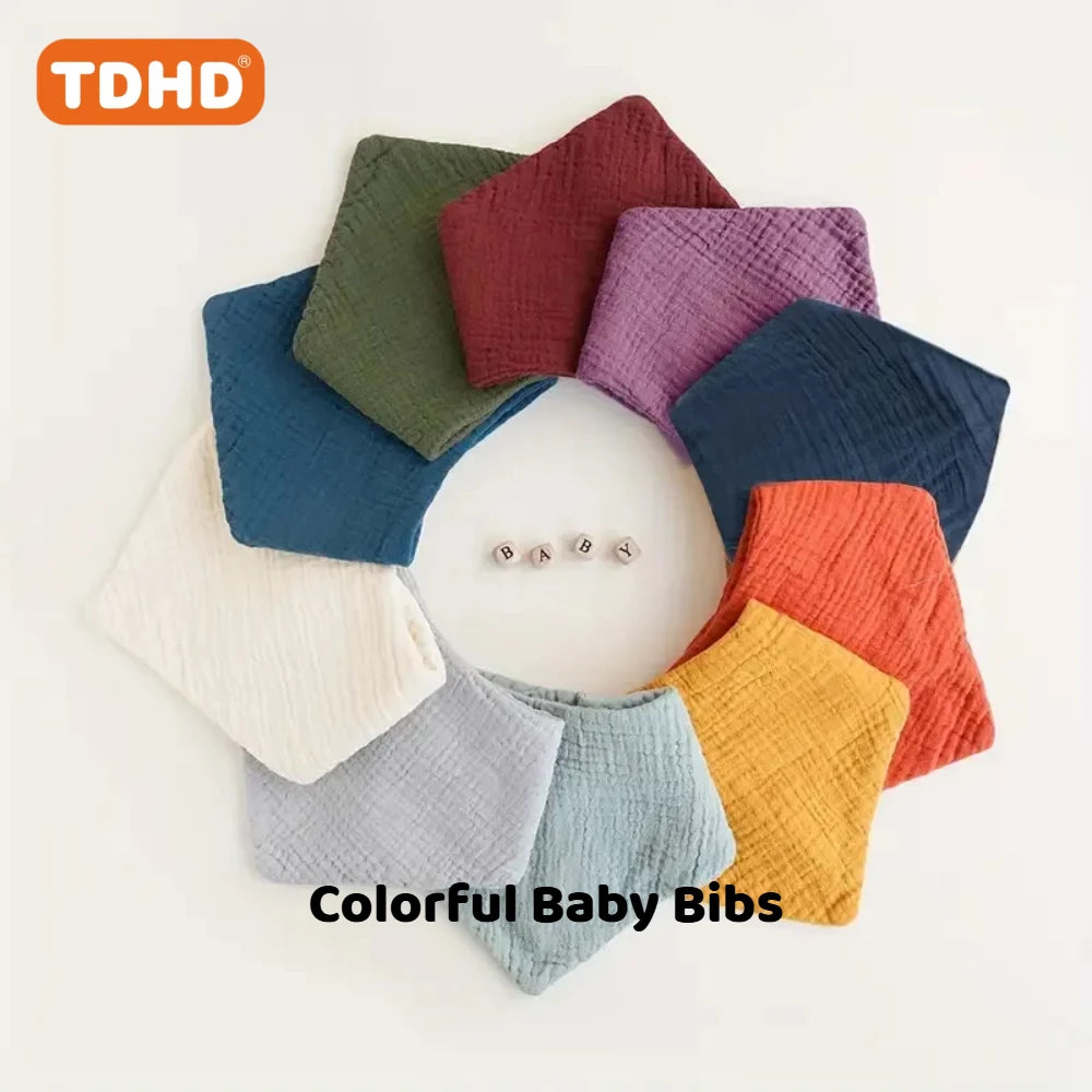 7pcs TDHD Baby Bibs Soft, Absorbent Drool & Eating Bibs with Button Closure, Mixed Colors, Ideal for Infants & Toddlers, | Solid
