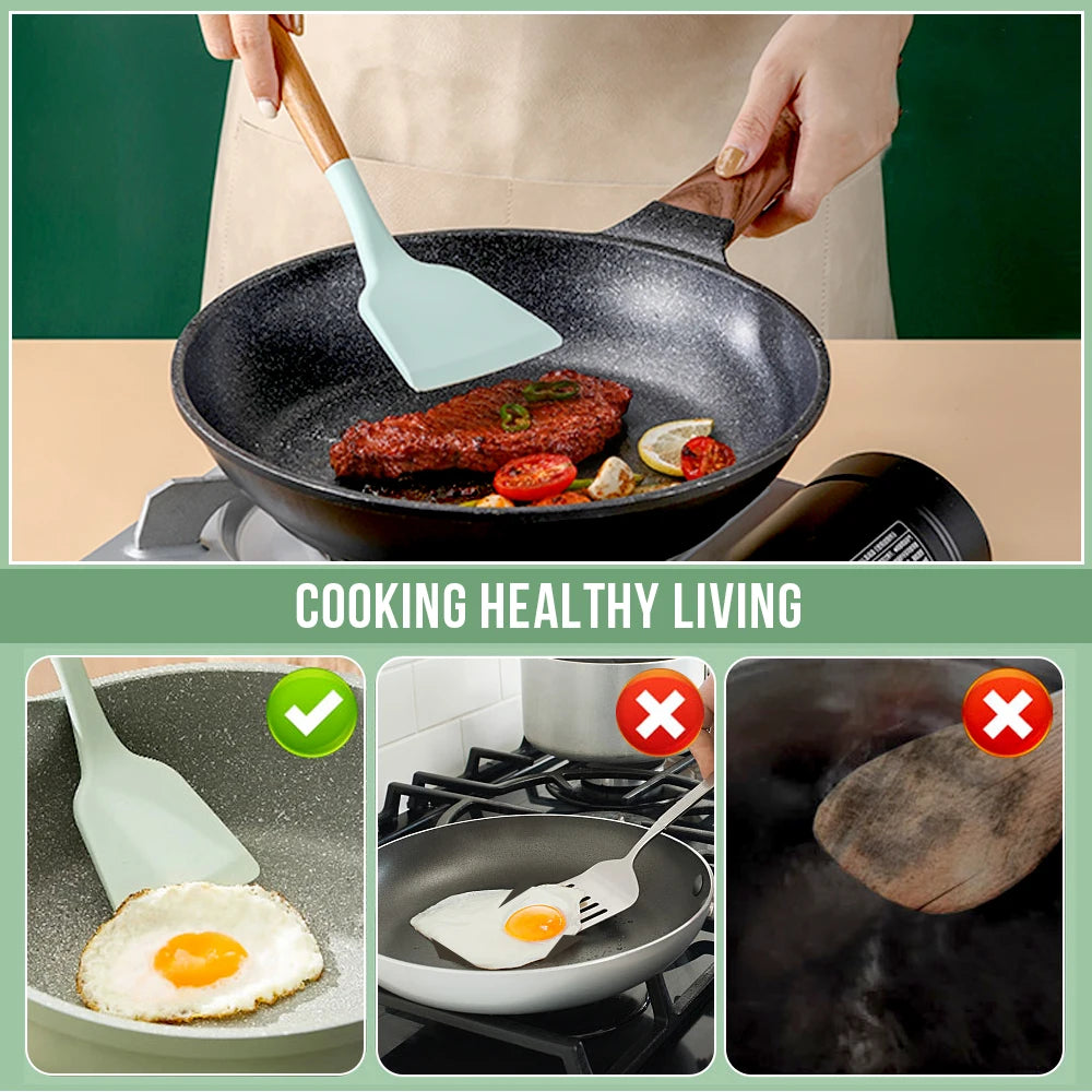 Cooking Tool Sets Non-toxic Cooking Baking Kitchen Tools Utensils Silicone Shovel Spoon Scraper Brush Spade Whisk Turner